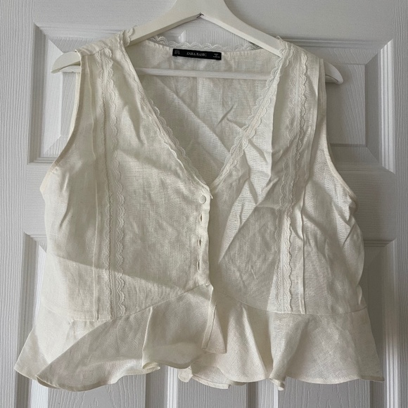 Zara Linen Lace Cream Waistcoat Vest - Picture 1 of 2